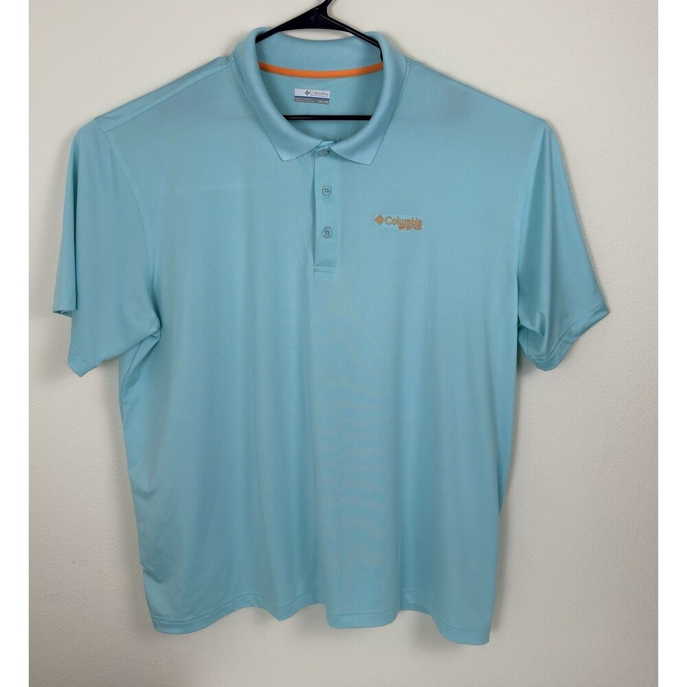 Columbia Men's PFG Polo Shirt Fishing Outdoors Casual Teal Blue Size 2XL